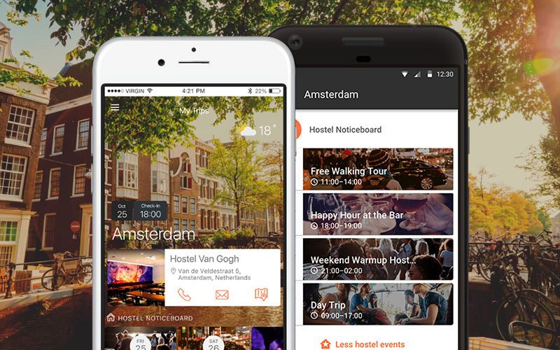 Screenshots of the Hostelworld mobile app